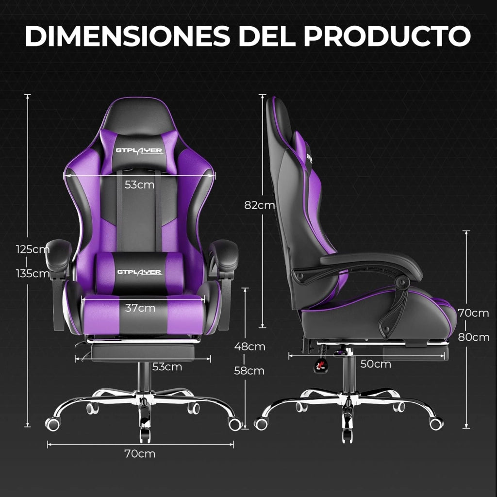 Sedia da gioco con massaggio ergonomico | Poggiapiedi e poggiatesta retrattili | Supporto 150 kg | Ufficio e Casa | Colore Viola