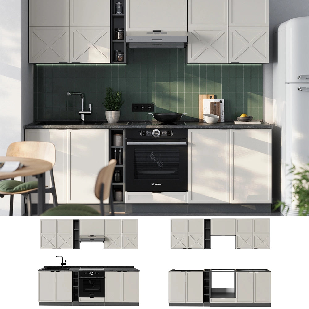 Cucina componibile Fame-Line GrigioBeige/Antracite 235 cm, PL Marmo Vicco