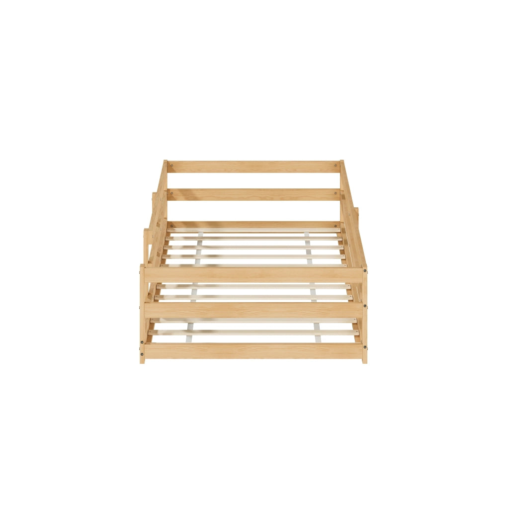 Letto per bambini 90 × 200 cm con barriera di sicurezza a 4 lati, senza materasso, in legno di pino, naturale