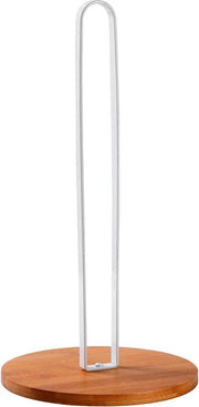 Sostegno per rotoli in cucina - stante - acciaio inossidabile bianco - base antiscivolo rotonda - legno - tavolo da pranzo - piano di lavoro - sostegno per rotoli di carta