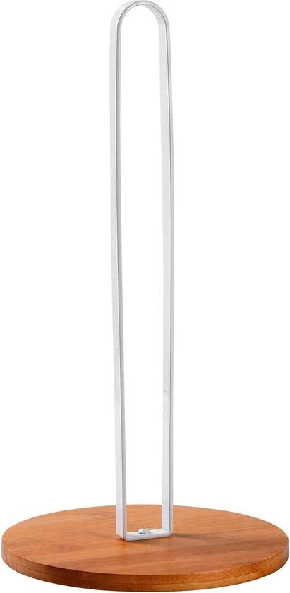 Sostegno per rotoli in cucina - stante - acciaio inossidabile bianco - base antiscivolo rotonda - legno - tavolo da pranzo - piano di lavoro - sostegno per rotoli di carta