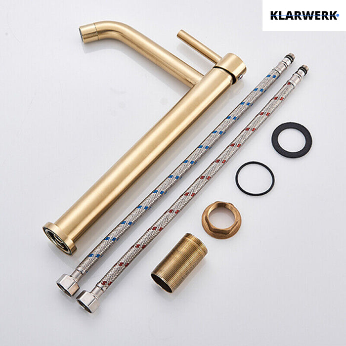 Julia | Rubinetto da bagno alto Hotel Gastro Gold spazzolato |Rubinetto premium in acciaio inossidabile per lavelli alti |Rubinetto ad alta pressione