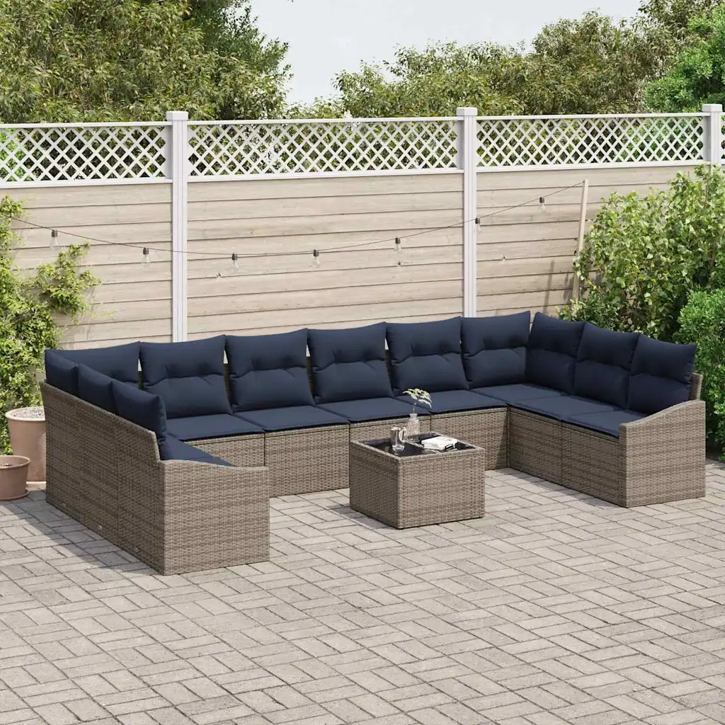 Set Divano da Giardino Grigio e Blu Navy polyrattan 3355584