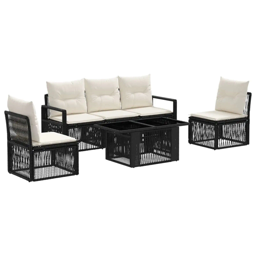 Set Divano da Giardino 6 pz Nero e Bianco Crema polyrattan 3437074
