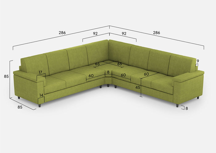 Divano Angolare 7 Posti 286x286x85 cm Marrak in Tessuto Verde