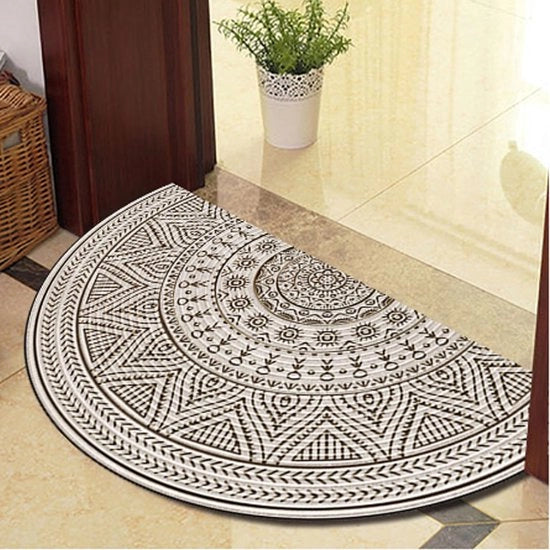 Mat di ingresso halfrondo disponibile per porta d'ingresso, tappeto per soggiorno, tappeto per cucina, decorazione per zona di ingresso, esterno, grigio, 60x90cm