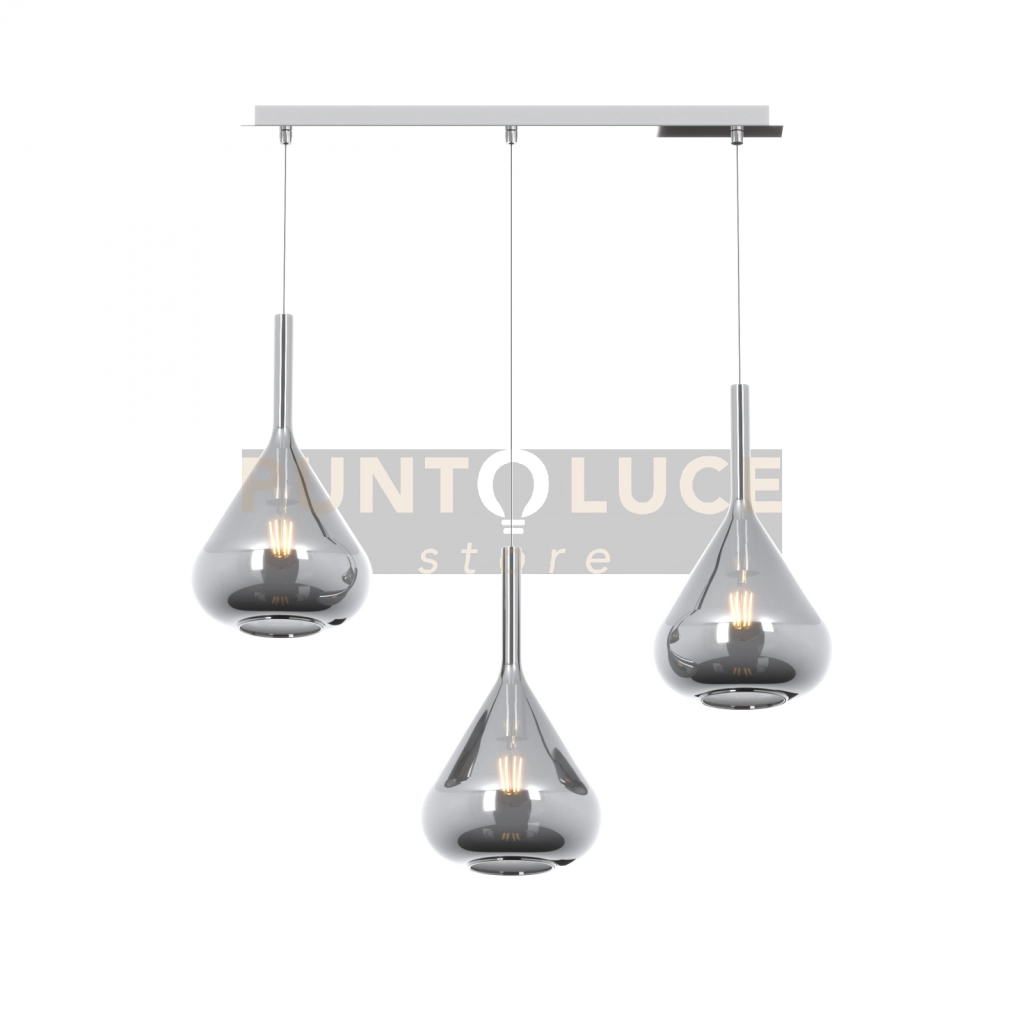 SOSPENSIONE CROMO 3 LUCI RETTANGOLARE VETRI FUME 1177CR-S3 R-FU