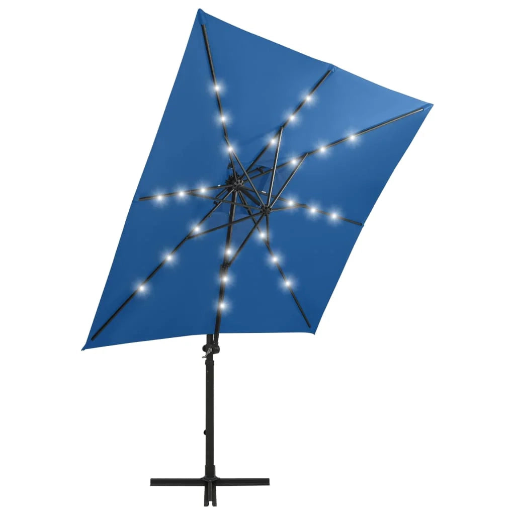 Ombrellone da giardino decentrato con palo e luci LED 250 cm azzurro 02_0008518