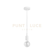GSO080- PENDENTE FLIP CAVO IN STOFFA E ROSONE BIANCO SATINATO 1 LUCE ATTACCO E27 D.4,6CX6,9M