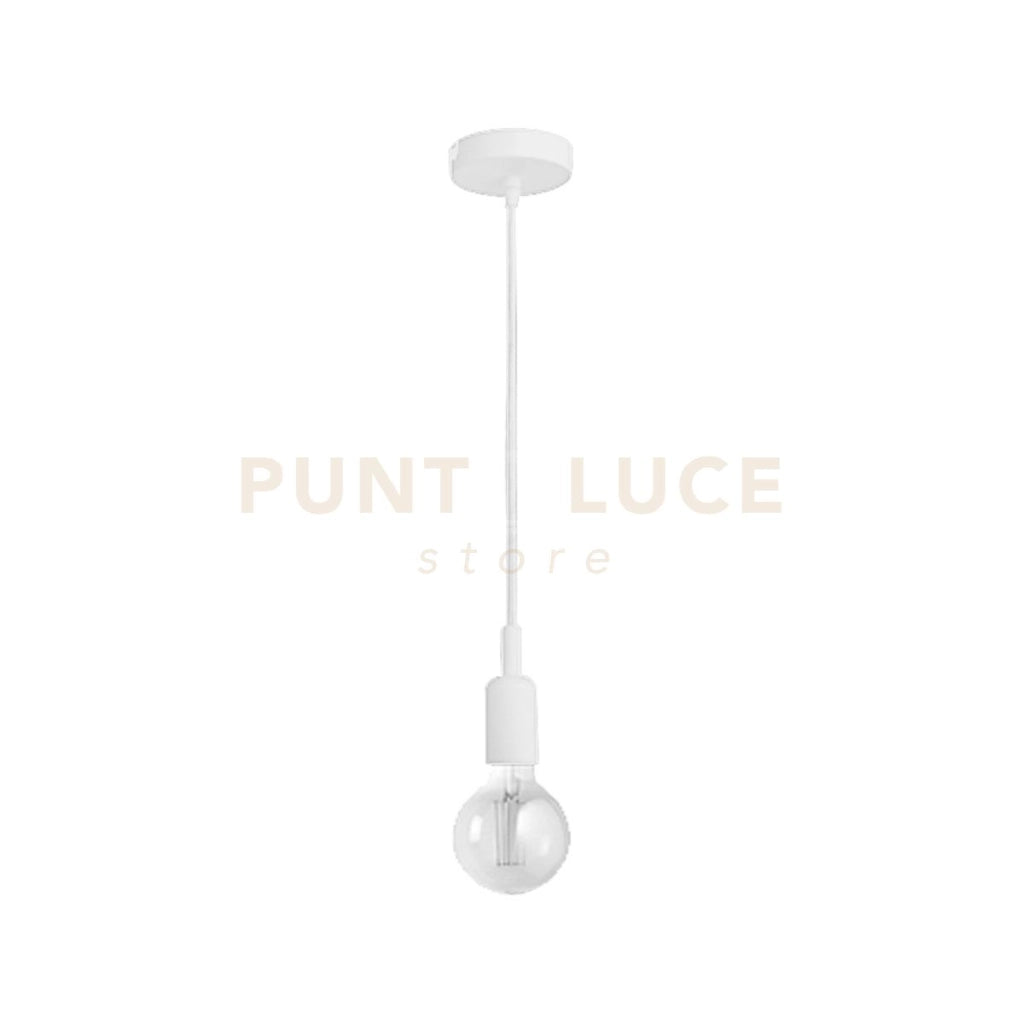 GSO080- PENDENTE FLIP CAVO IN STOFFA E ROSONE BIANCO SATINATO 1 LUCE ATTACCO E27 D.4,6CX6,9M