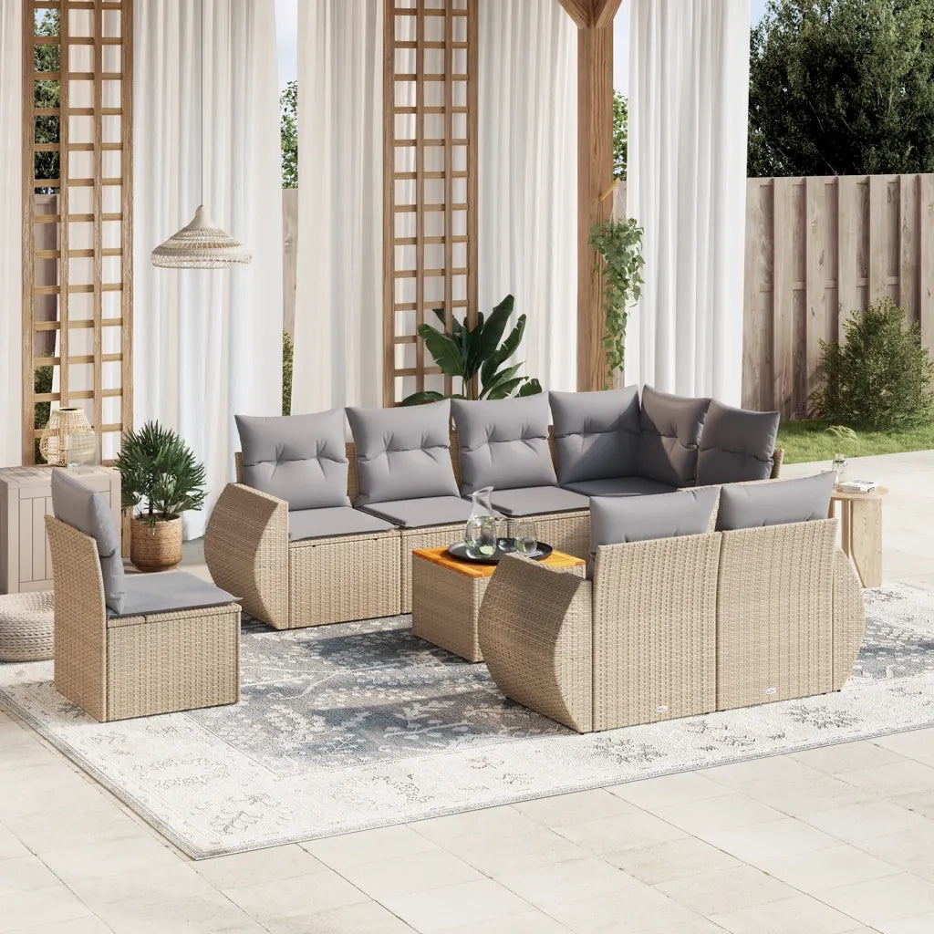 Set Divano da Giardino 9 pz con Cuscini Beige in Polyrattancod mxl 112690