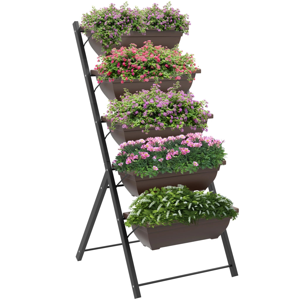 Supporto Piante 5 Livelli con 5 Vasi ¨C zephmum ¨C Nero 55x63x120 cm