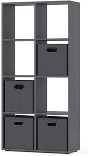 Scaffale Scutum, Grigio, 143 x 72 cm con 4 scatole pieghevoli, adatto come divisorio o scaffale aperto per riporre oggetti