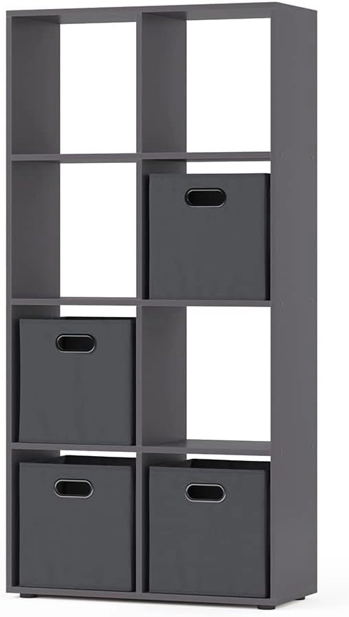 Scaffale Scutum, Grigio, 143 x 72 cm con 4 scatole pieghevoli, adatto come divisorio o scaffale aperto per riporre oggetti