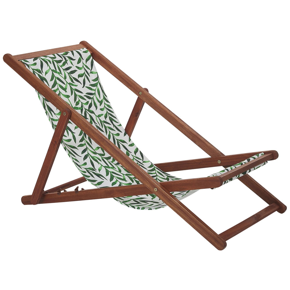 Set di 2 sedie a sdraio da giardino con struttura in legno di acacia scuro con motivo a foglie in tessuto amaca sedile reclinabile