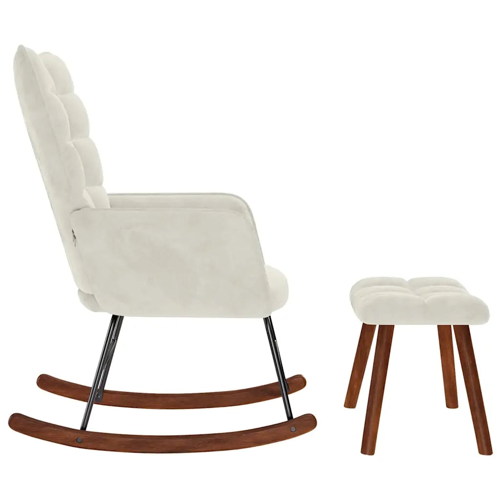 Sedia a dondolo con sgabello in velluto crema CFW3096633