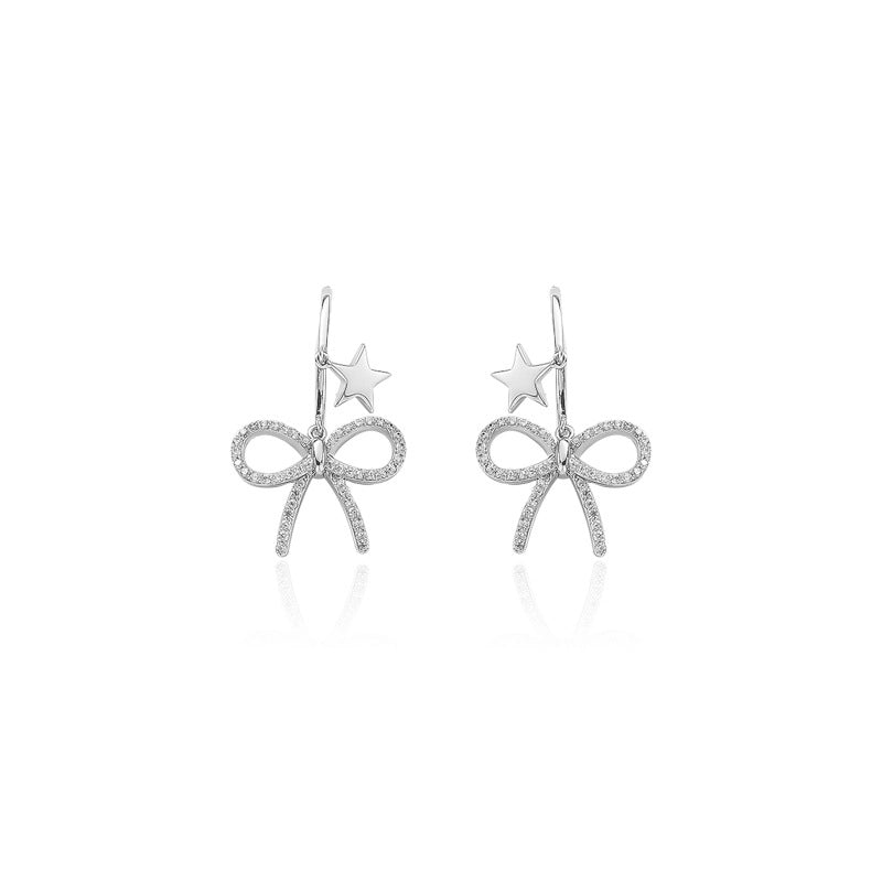 Nuovi orecchini a forma di fiocco e stella, in argento S925, orecchini a forma di fiocco femminile e stella a cinque punte