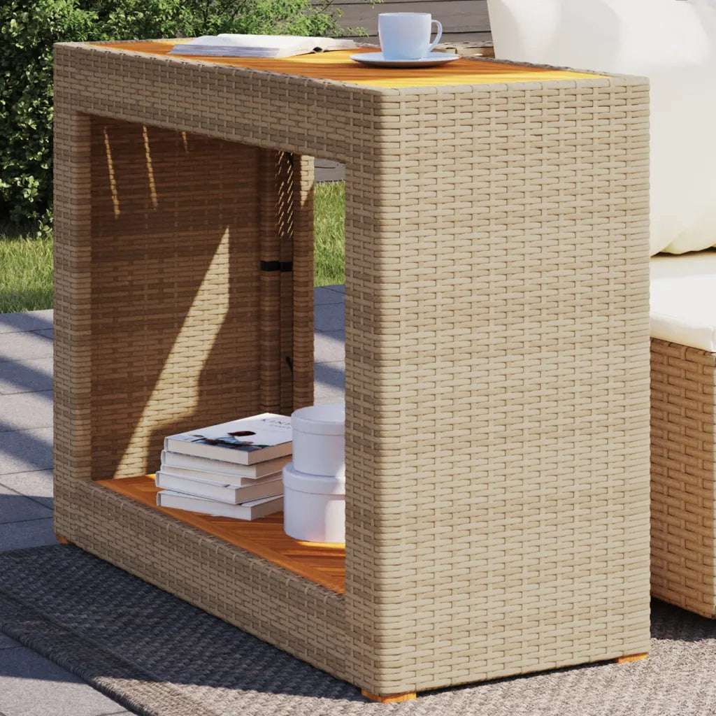 Tavolino da Giardino-Tavolo da Esterno-Tavolino da Patio Piano Legno Beige 100x40x75 cm Polyrattan