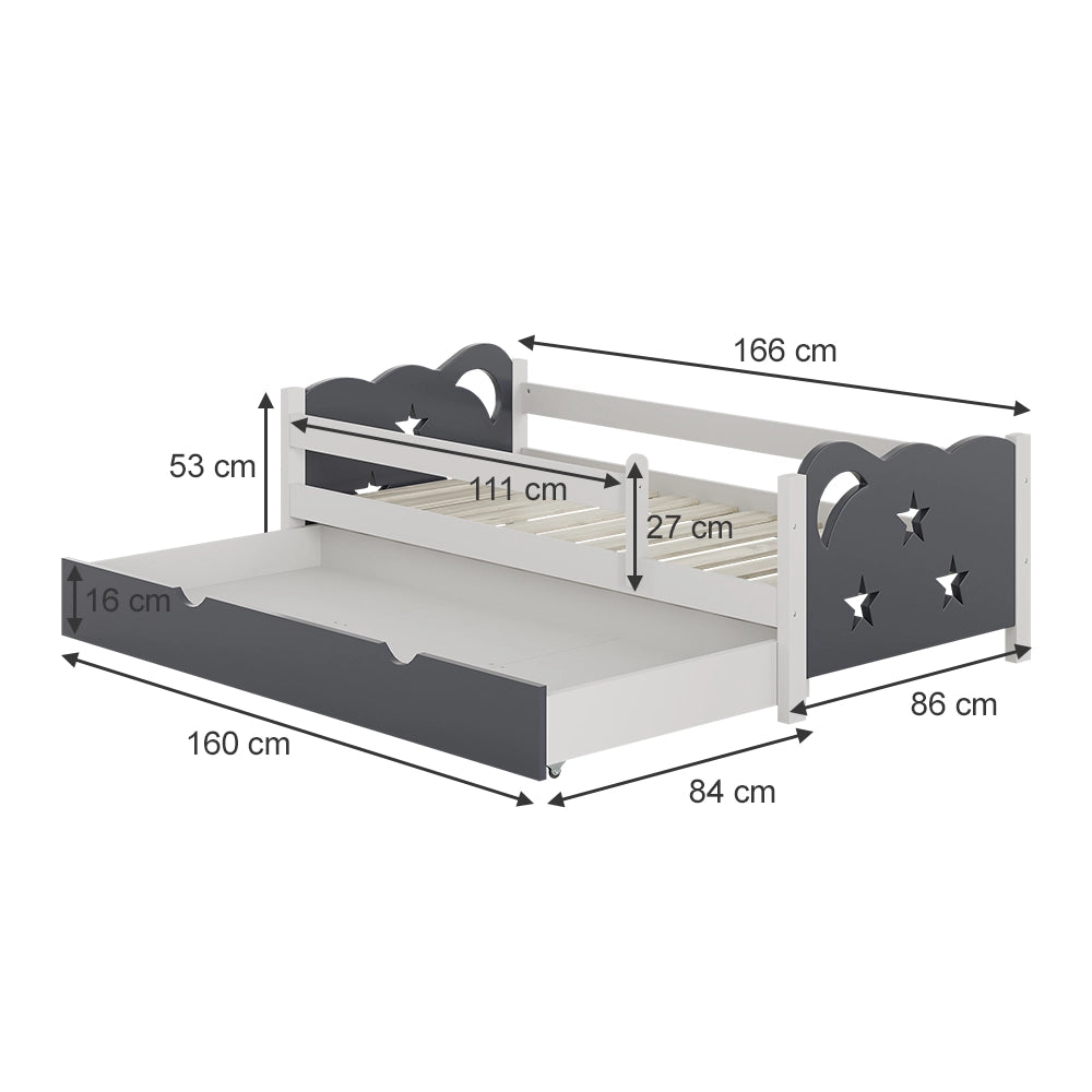 Vitalispa Letto per bambini Grigio 80x160 cm con cassetto, senza materasso