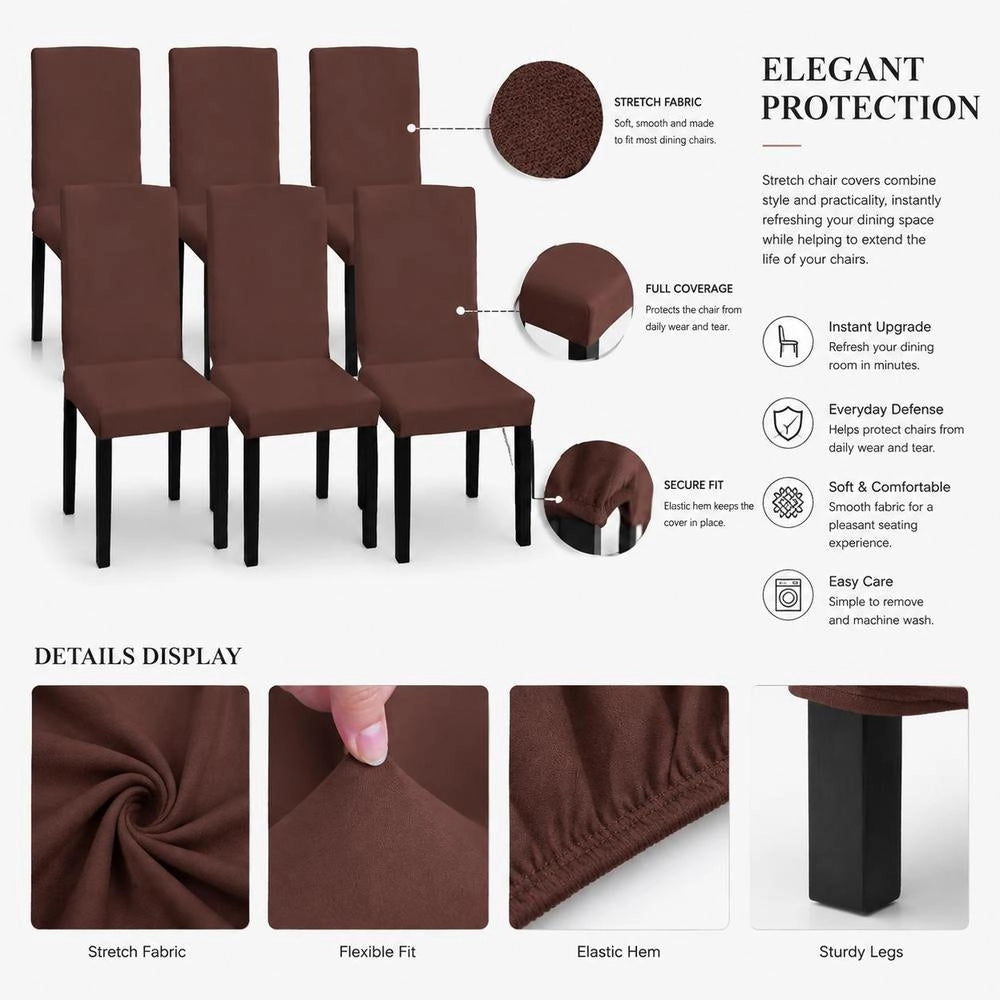 Stretch Chair Covers, Straight, 6 Pieces, Brown