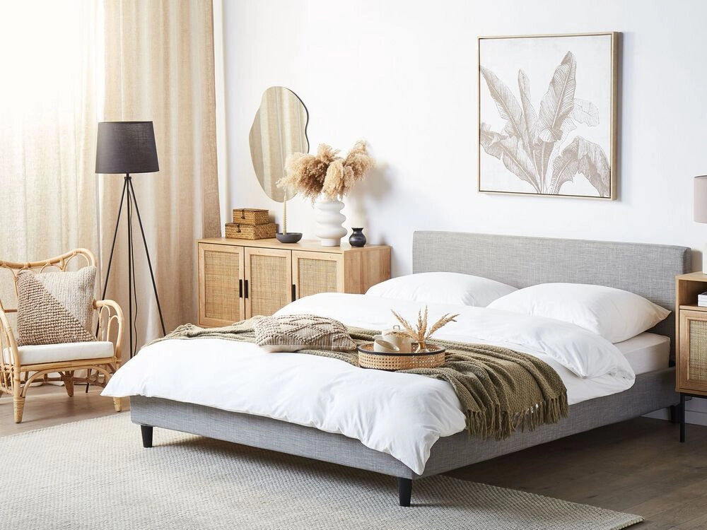 Letto 160 x 200 cm Tessuto a doghe in tessuto grigio contemporaneo