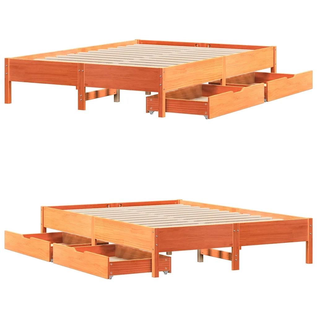 Letto senza Materasso Marrone Cera 150x200 cm in Legno di Pino 3301709