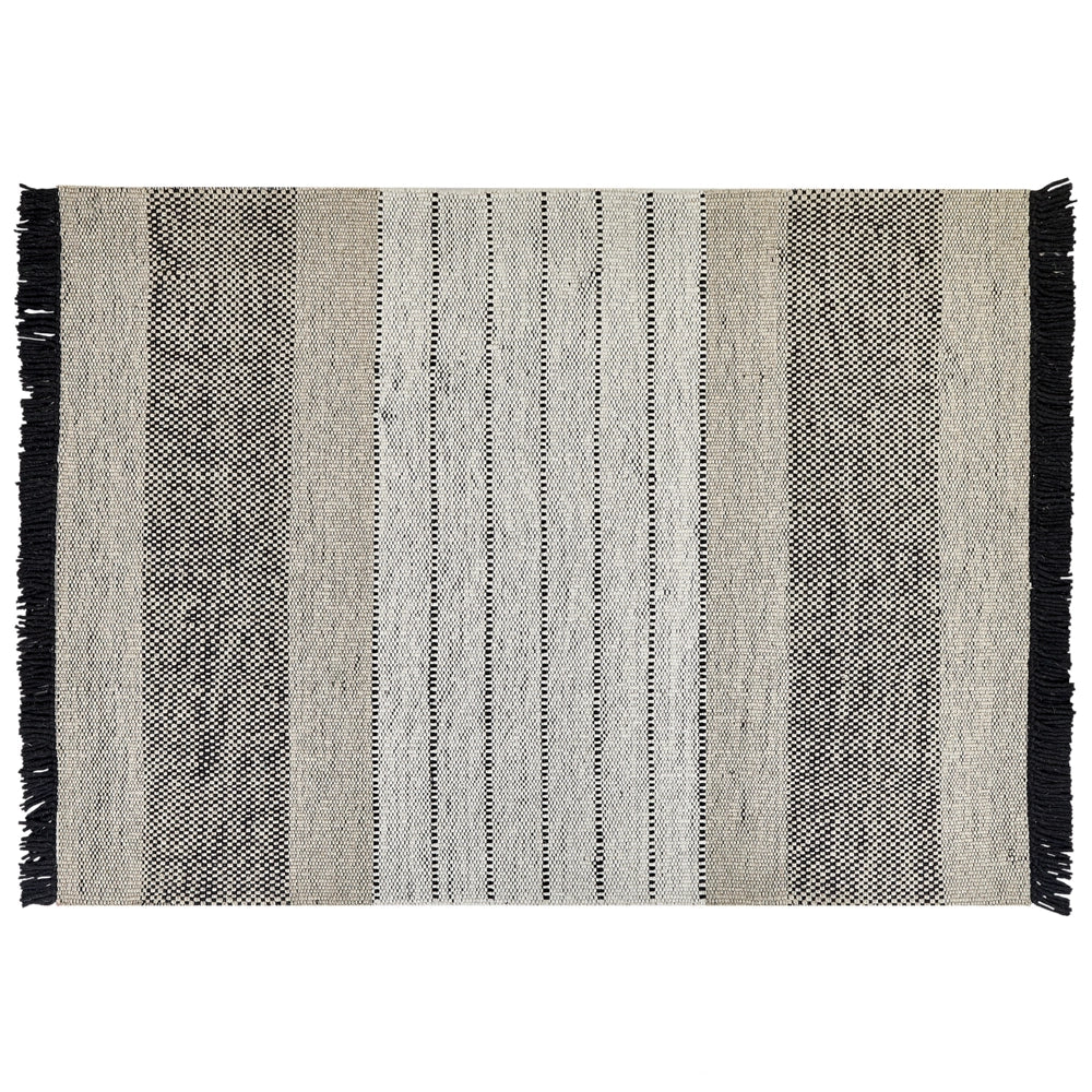 Tappeto beige e nero lana cotone 160 x 230 cm rettangolare intrecciato a mano con frange
