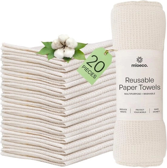 Asciugamani riutilizzabili in cotone organico del 100% - Alternativa ecologica al rotolo di cucina (20 pezzi)