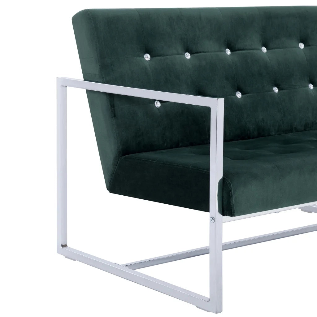 Divano a 2 Posti con Braccioli-Sofa 2 Posti Verde Scuro Cromato e Velluto