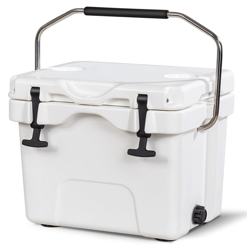 Contenitore per ghiaccio 15L con maniglia tappo di scarico 2 porta bicchieri, Borsa del ghiaccio portatile Bianco-Contenitori raffreddamento
