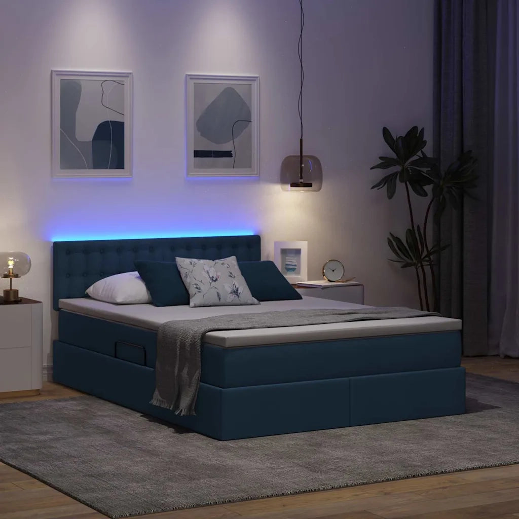 Letto con contenitore e LED con led Blu 140 x 200 cm Tessuto 3371279