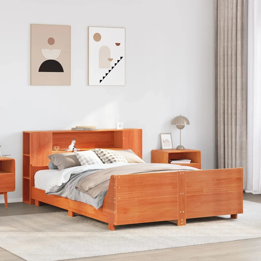 Letto senza Materasso-Struttura Letto Marrone Cera 140x190 cm in Legno di Pino 491354