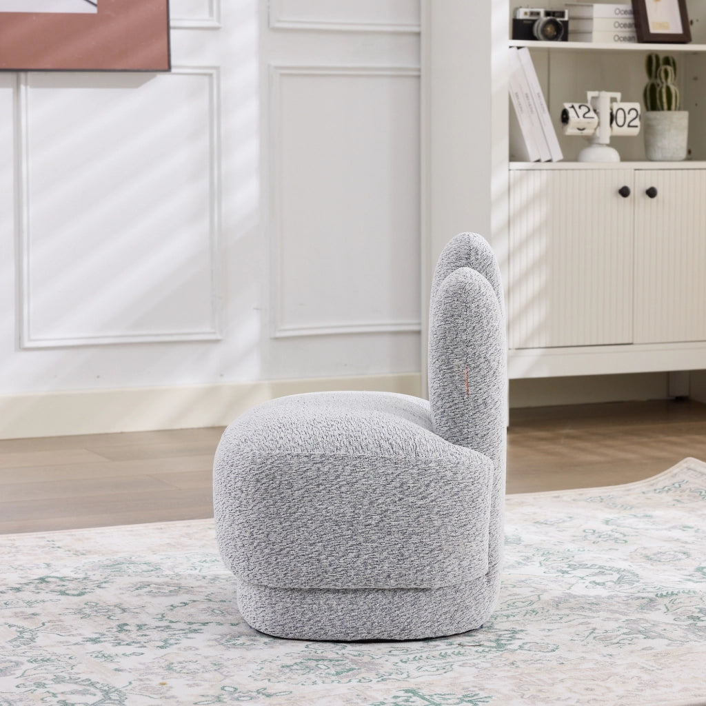 Poltrona pouf a forma di coniglio - con orecchie ricamate - in tessuto grigio anticato e bianco