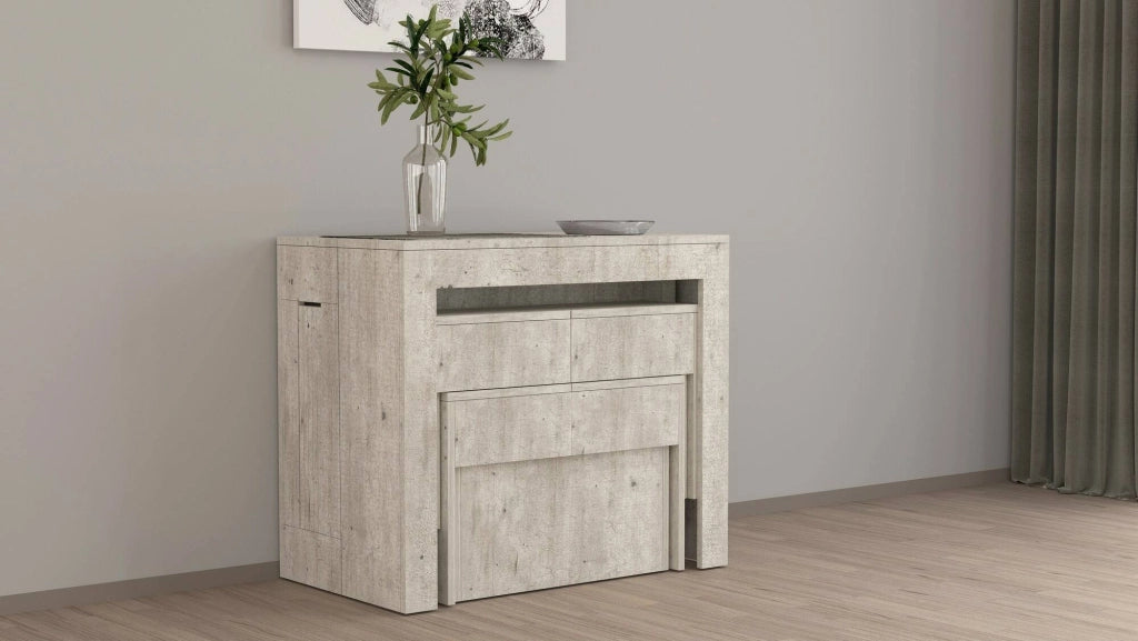 Set tavolo e sedie Auditore, Composizione multiuso, Set con consolle e 2 panche allungabili, 100% Made in Italy, 66x25h45 cm, Cemento