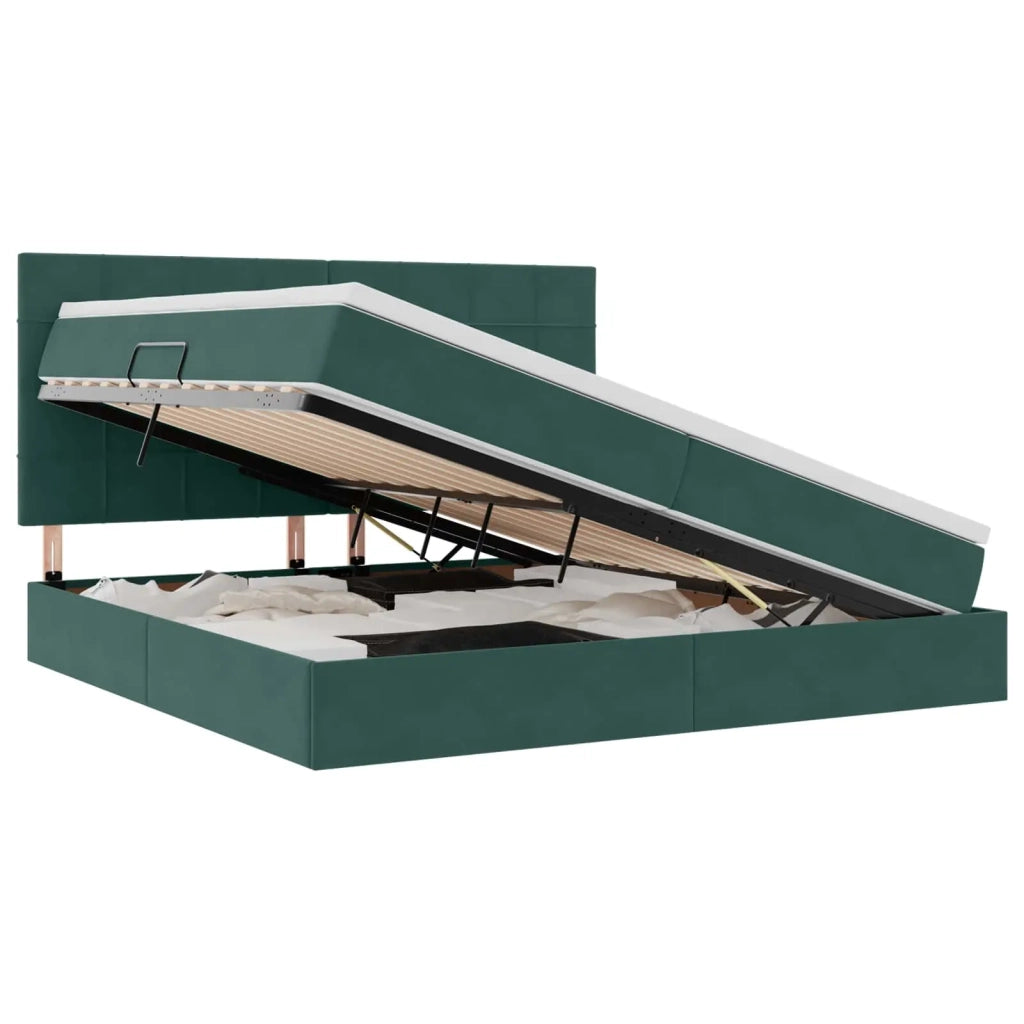 Letto con contenitore e materasso Verde Scuro 200 x 200 cm