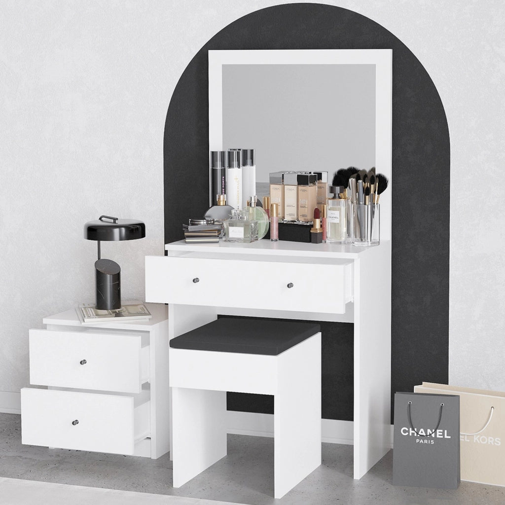 Set da toilette in legno "Nice" - 65 x 35 x 139 cm - Bianco