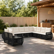 Set Divano da Giardino 10 pz Nero e Bianco Crema polyrattan 3435463