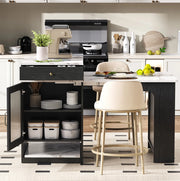 Tavolo allungabile con prese, isola cucina bianco e nero