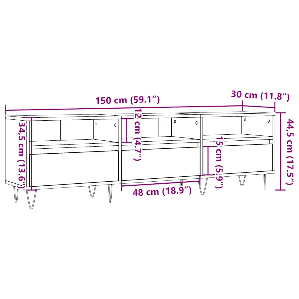 Mobile Porta TV Legno Antico 150x30x44,5 cm Legno Multistrato