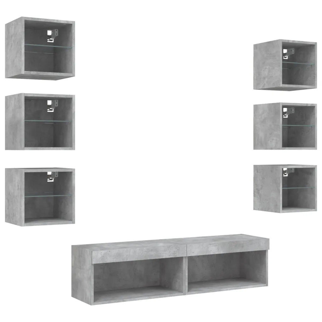 Mobili TV a Muro con LED 8pz Grigio Cemento Legno Multistrato 3216636