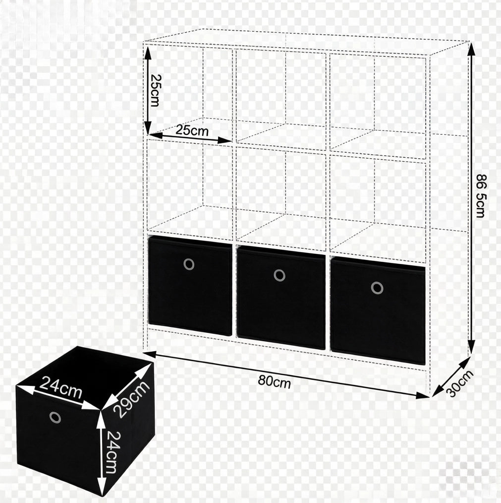 Libreria a cubi con 3 cassetti in tessuto, 80 x 86,5 x 30 cm