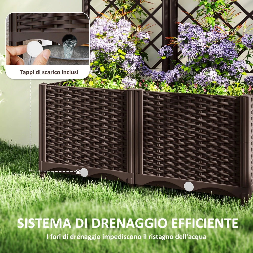 Fioriera con Traliccio per Rampicanti 80x40x135 cm 8 Fori di Drenaggio in PP Marrone