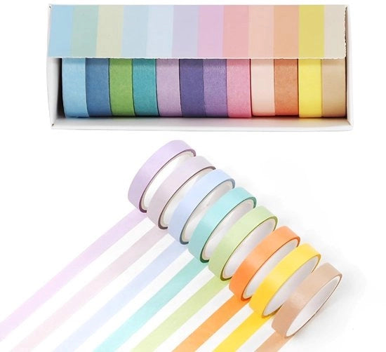 Set di Nastro Adesivo Decorativo 12 Rulli - Adesivo Self-Adesivo - Resistente alle Lacerazioni - Adatto per Scrapbooking - 7,5 mm x 2 m