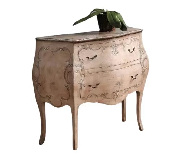 Como' bombato 2 cassetti laccato avorio invecchiato con decori misure l.94 p.42 h.80 - Mobili 2G