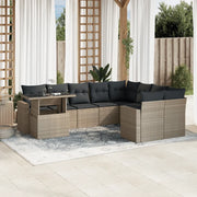 Set Divano Giardino 10 pz con Cuscini Grigio Chiaro Polyrattan