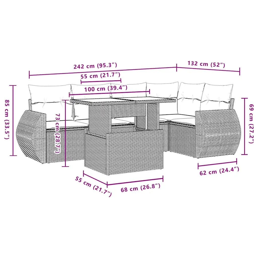 vidaXL Set Divano da Giardino 6pz con Cuscini Grigio Chiaro Polyrattan