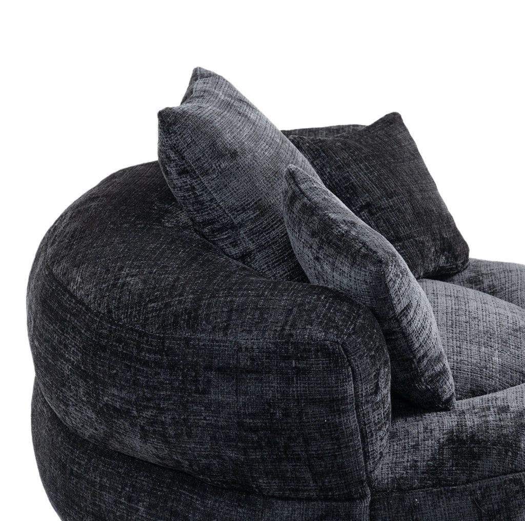 Poltrona sacco 108x108x52 cm con schienale avvolgente e braccioli in chenille nero