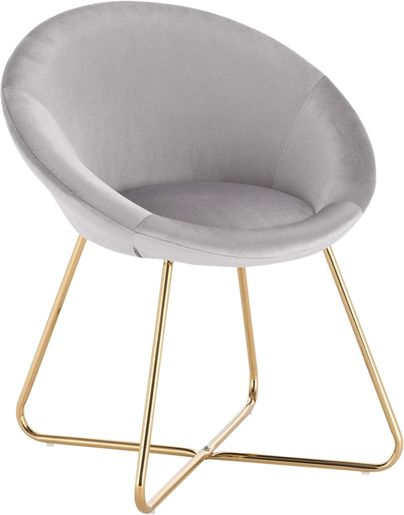 1x Sedie sala da pranzo Sedie cucina moderne poltrona, Adatte per Sala pranzo Soggiorno, Camera da Letto, Schienale, Tessuto di velluto, Oro Metallo, Grigio Chiaro BH217hgr-1