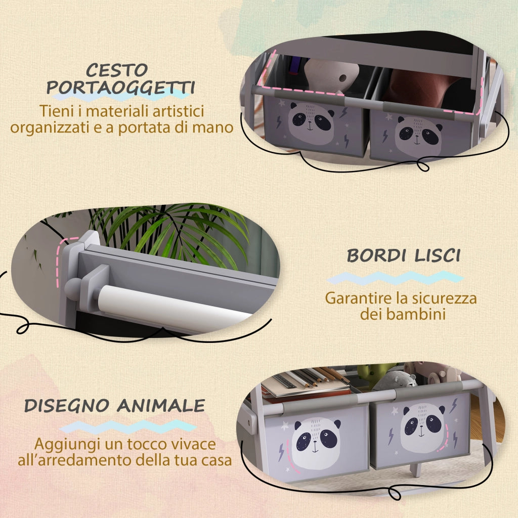 Lavagna per Bambini con Cavalletto e Contenitori ¨C Zephmum ¨C Grigio 54x46.5x93cm