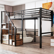 Letto a soppalco singolo 90x200 cm in metallo nero con scala e vano contenitore